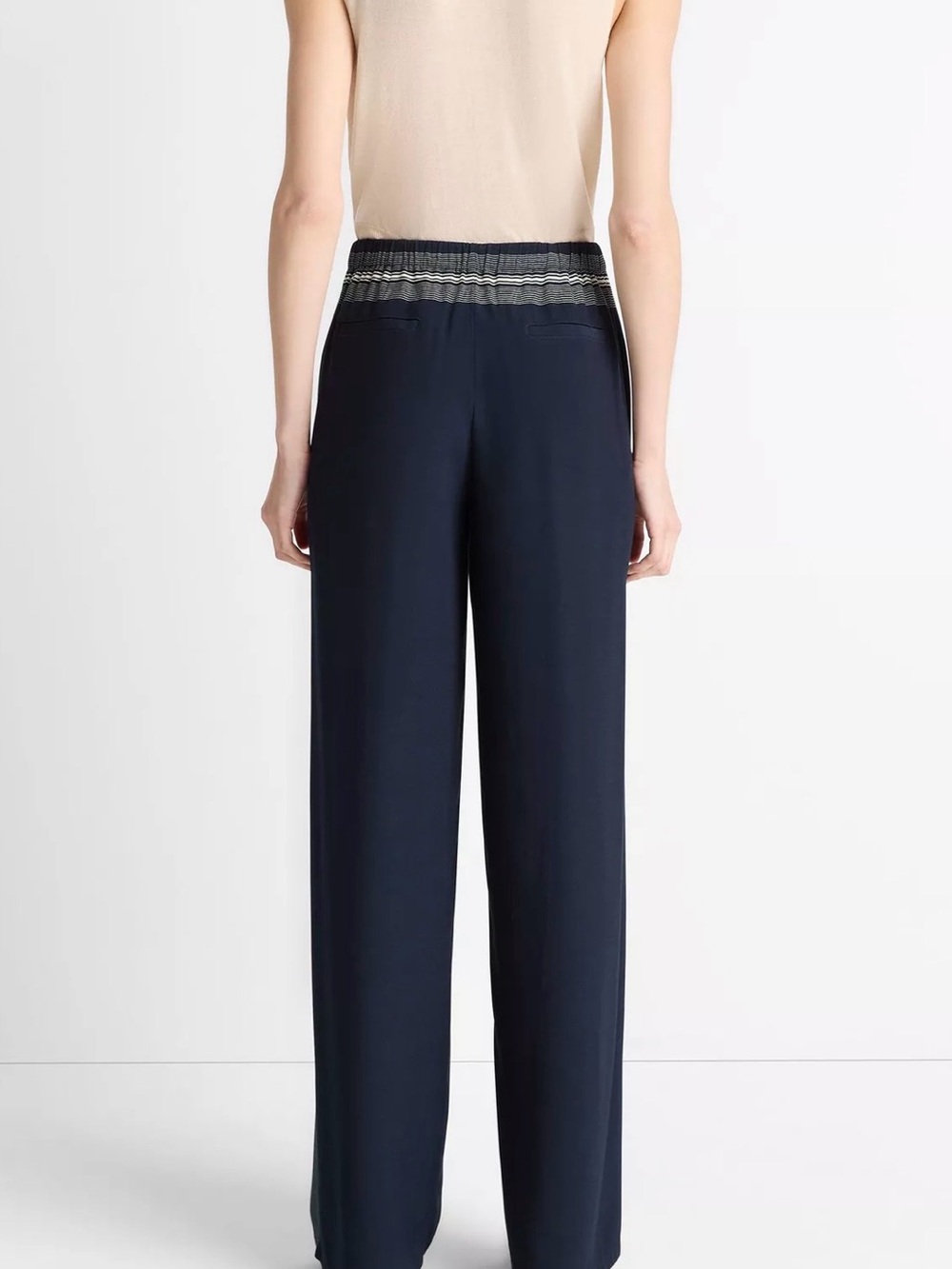 Vince Navy Wide-Leg Track Pants with Contrast Side Stripes - Picture 3 of 4